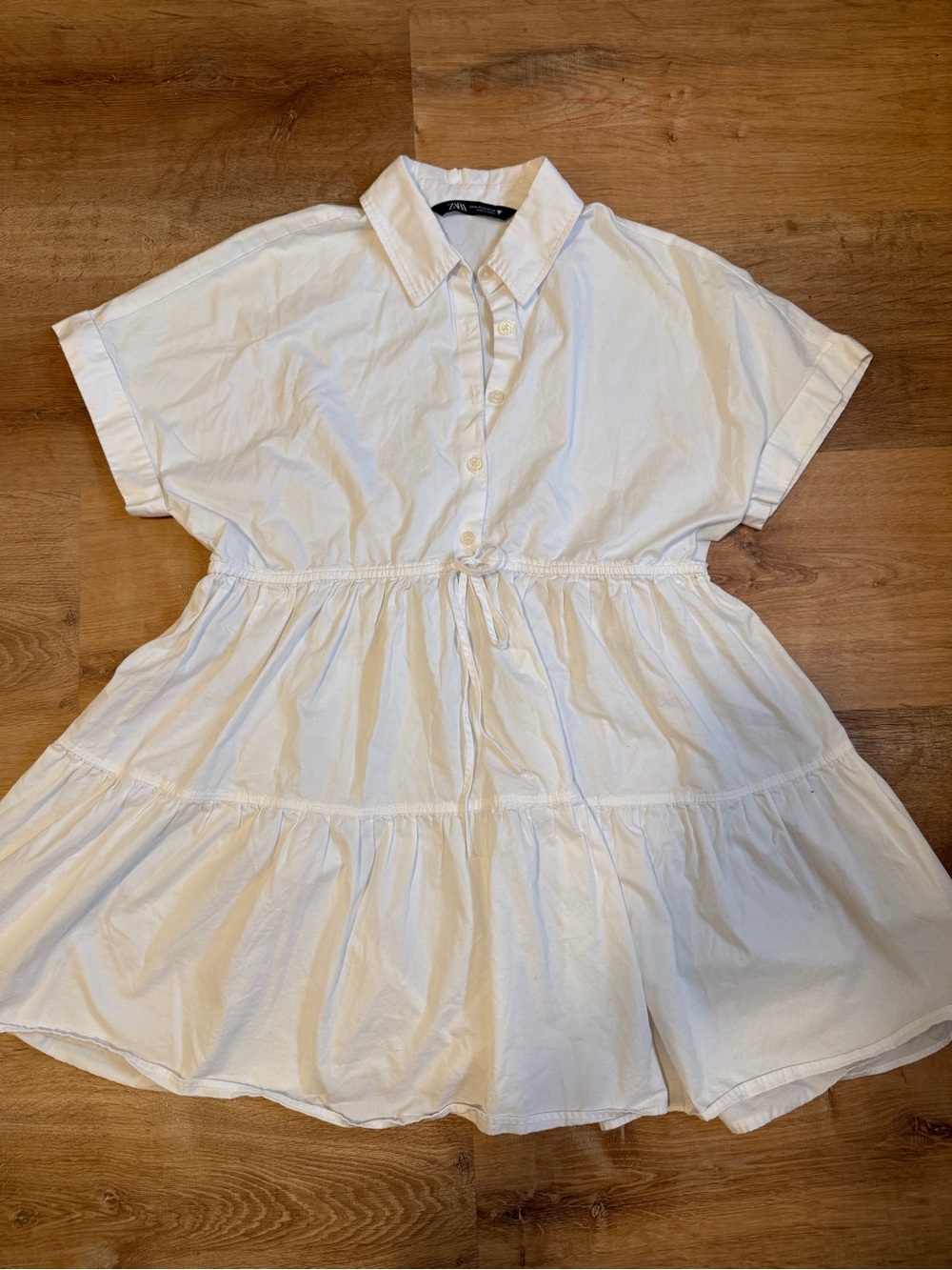 Zara White Tiered Mini Poplin Dress